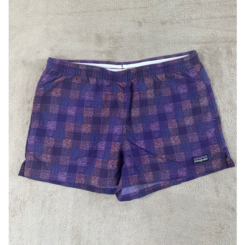 Patagonia Girl's Baggies Shorts 2" Size 12 L Purple Plaid Summer Swim Beachy N3W